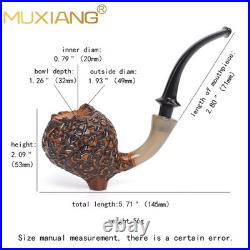 MUXIANG Rustic Freehand Pipe Briar Wooden Carved Tobacco Smoking Pipe Horn Ring