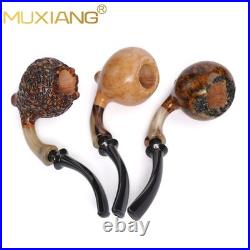 MUXIANG Rustic Freehand Pipe Briar Wooden Carved Tobacco Smoking Pipe Horn Ring