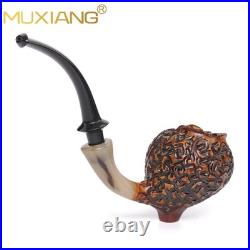 MUXIANG Rustic Freehand Pipe Briar Wooden Carved Tobacco Smoking Pipe Horn Ring