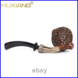 MUXIANG Rustic Freehand Pipe Briar Wooden Carved Tobacco Smoking Pipe Horn Ring