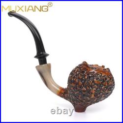 MUXIANG Rustic Freehand Pipe Briar Wooden Carved Tobacco Smoking Pipe Horn Ring