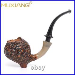 MUXIANG Rustic Freehand Pipe Briar Wooden Carved Tobacco Smoking Pipe Horn Ring