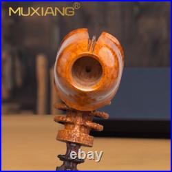 MUXIANG Rustic Freehand Pipe Briar Wooden Tobacco Smoking Pipe Cumberland Stem