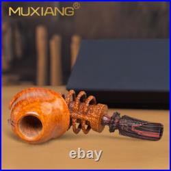 MUXIANG Rustic Freehand Pipe Briar Wooden Tobacco Smoking Pipe Cumberland Stem