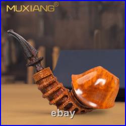 MUXIANG Rustic Freehand Pipe Briar Wooden Tobacco Smoking Pipe Cumberland Stem