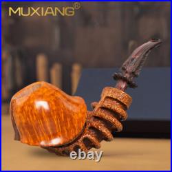 MUXIANG Rustic Freehand Pipe Briar Wooden Tobacco Smoking Pipe Cumberland Stem