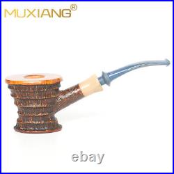 MUXIANG Rustic Poker Pipe Handmade Briar Carved Tobacco Pipe Wooden Smoking Pipe