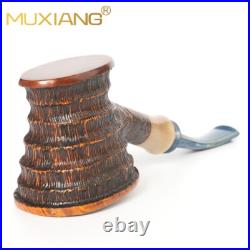 MUXIANG Rustic Poker Pipe Handmade Briar Carved Tobacco Pipe Wooden Smoking Pipe