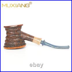 MUXIANG Rustic Poker Pipe Handmade Briar Carved Tobacco Pipe Wooden Smoking Pipe