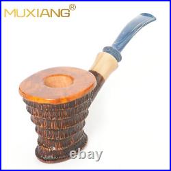 MUXIANG Rustic Poker Pipe Handmade Briar Carved Tobacco Pipe Wooden Smoking Pipe
