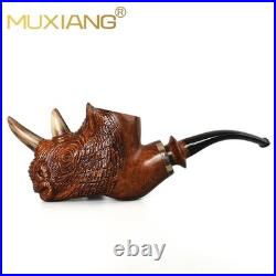 MUXIANG Rustic Rhino Pipe Handmade Carved Briar Pipe Wooden Tobacco Pipe Ebonite