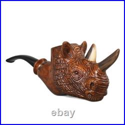 MUXIANG Rustic Rhino Pipe Handmade Carved Briar Pipe Wooden Tobacco Pipe Ebonite