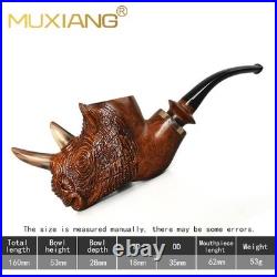 MUXIANG Rustic Rhino Pipe Handmade Carved Briar Pipe Wooden Tobacco Pipe Ebonite