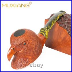 MUXIANG Rustic Tobacco Pipe Briar Wooden Carved Freehand Pipe Cumberland Stem