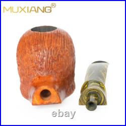 MUXIANG Rustic Tobacco Pipe Briar Wooden Carved Freehand Pipe Cumberland Stem