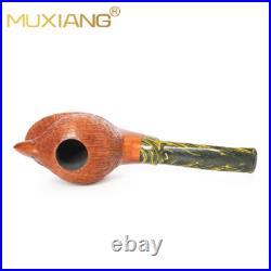 MUXIANG Rustic Tobacco Pipe Briar Wooden Carved Freehand Pipe Cumberland Stem