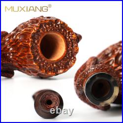 MUXIANG Rusticated Briar Freehand Pipe Wooden Tobacco Pipe Carved Gecko Pipe