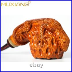 MUXIANG Rusticated Briar Freehand Pipe Wooden Tobacco Pipe Carved Gecko Pipe