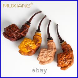 MUXIANG Rusticated Briar Freehand Pipe Wooden Tobacco Pipe Carved Gecko Pipe