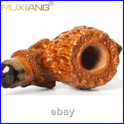 MUXIANG Rusticated Briar Freehand Pipe Wooden Tobacco Pipe Carved Gecko Pipe