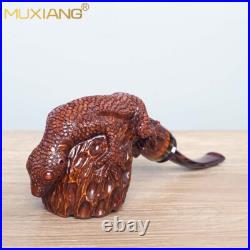 MUXIANG Rusticated Briar Freehand Pipe Wooden Tobacco Pipe Carved Gecko Pipe
