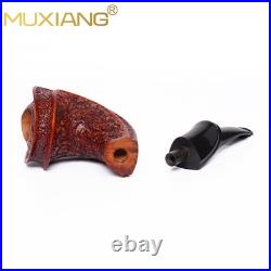 MUXIANG Rusticated Briar Horn Pipe Handmade Wooden Ebonite Stem Tobacco Pipe 3mm