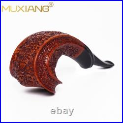 MUXIANG Rusticated Briar Horn Pipe Handmade Wooden Ebonite Stem Tobacco Pipe 3mm