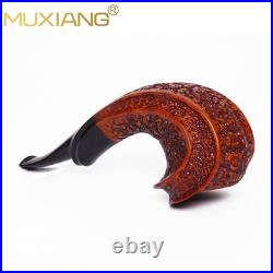 MUXIANG Rusticated Briar Horn Pipe Handmade Wooden Ebonite Stem Tobacco Pipe 3mm