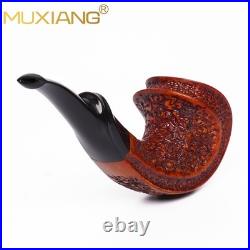 MUXIANG Rusticated Briar Horn Pipe Handmade Wooden Ebonite Stem Tobacco Pipe 3mm