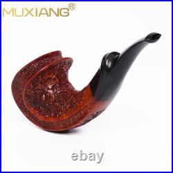 MUXIANG Rusticated Briar Horn Pipe Handmade Wooden Ebonite Stem Tobacco Pipe 3mm