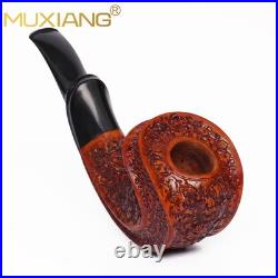 MUXIANG Rusticated Briar Horn Pipe Handmade Wooden Ebonite Stem Tobacco Pipe 3mm