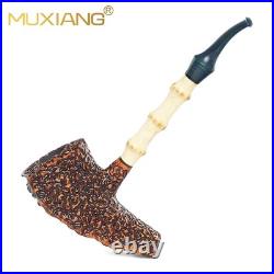 MUXIANG Rusticated Briar Wooden Tomahawk Pipe Burl Freehand Bamboo Tobacco Pipe