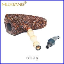 MUXIANG Rusticated Briar Wooden Tomahawk Pipe Burl Freehand Bamboo Tobacco Pipe