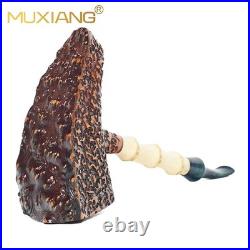 MUXIANG Rusticated Briar Wooden Tomahawk Pipe Burl Freehand Bamboo Tobacco Pipe