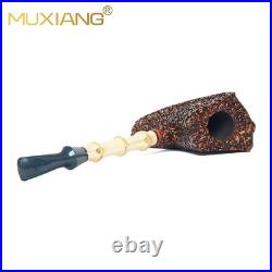 MUXIANG Rusticated Briar Wooden Tomahawk Pipe Burl Freehand Bamboo Tobacco Pipe
