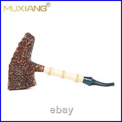 MUXIANG Rusticated Briar Wooden Tomahawk Pipe Burl Freehand Bamboo Tobacco Pipe