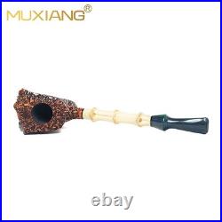 MUXIANG Rusticated Briar Wooden Tomahawk Pipe Burl Freehand Bamboo Tobacco Pipe