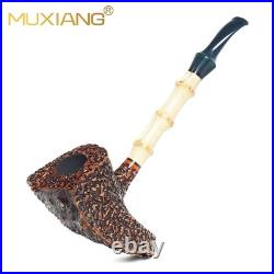 MUXIANG Rusticated Briar Wooden Tomahawk Pipe Burl Freehand Bamboo Tobacco Pipe