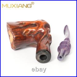 MUXIANG Rusticated Tobacco Smoking Pipe Briar Wooden Freehand Pipe Ebonite Stem