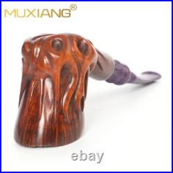 MUXIANG Rusticated Tobacco Smoking Pipe Briar Wooden Freehand Pipe Ebonite Stem