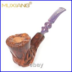 MUXIANG Rusticated Tobacco Smoking Pipe Briar Wooden Freehand Pipe Ebonite Stem