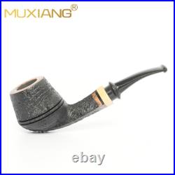 MUXIANG Sandblasted Briar Bulldog Tobacco Pipe Ebonite Stem Wooden Freehand Pipe