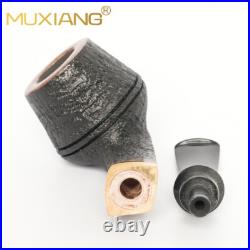 MUXIANG Sandblasted Briar Bulldog Tobacco Pipe Ebonite Stem Wooden Freehand Pipe