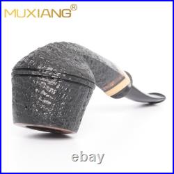 MUXIANG Sandblasted Briar Bulldog Tobacco Pipe Ebonite Stem Wooden Freehand Pipe
