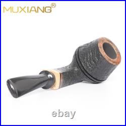 MUXIANG Sandblasted Briar Bulldog Tobacco Pipe Ebonite Stem Wooden Freehand Pipe