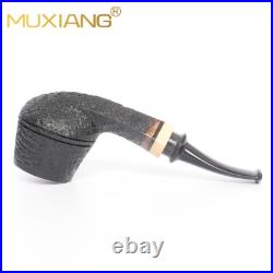 MUXIANG Sandblasted Briar Bulldog Tobacco Pipe Ebonite Stem Wooden Freehand Pipe