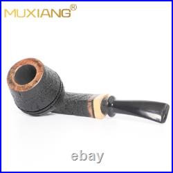 MUXIANG Sandblasted Briar Bulldog Tobacco Pipe Ebonite Stem Wooden Freehand Pipe