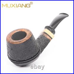 MUXIANG Sandblasted Briar Bulldog Tobacco Pipe Ebonite Stem Wooden Freehand Pipe