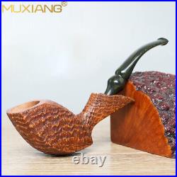 MUXIANG Sandblasted Briar Freehand Pipe Wooden Tobacco Smoking Pipe Ebonite Stem