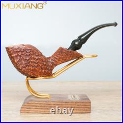 MUXIANG Sandblasted Briar Freehand Pipe Wooden Tobacco Smoking Pipe Ebonite Stem